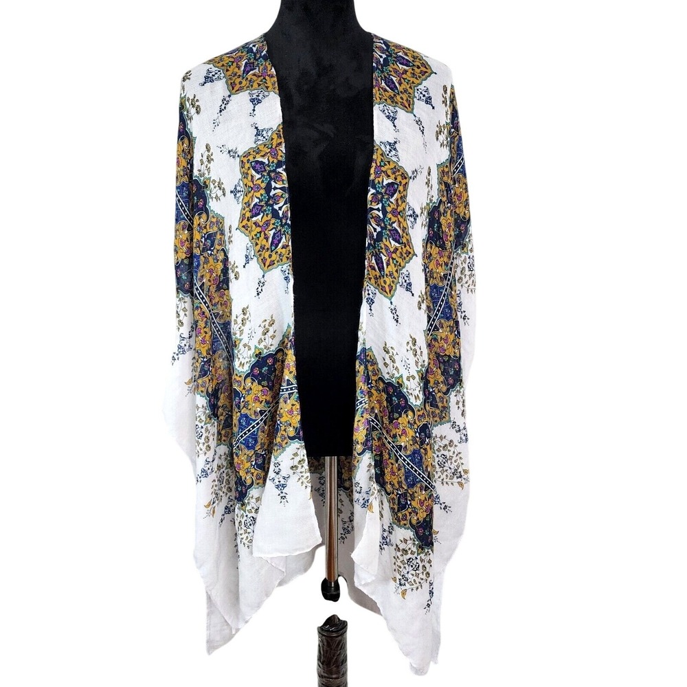 Twill‎ Weave Mandala Square Cut Open Front  Kimono Cardigan Duster Beach Cover